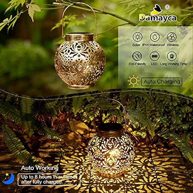 Set of 2 Solar Lanterns Outdoor Hanging Decorative Lights for Garden Patio Porch Decorations. (Bronze)