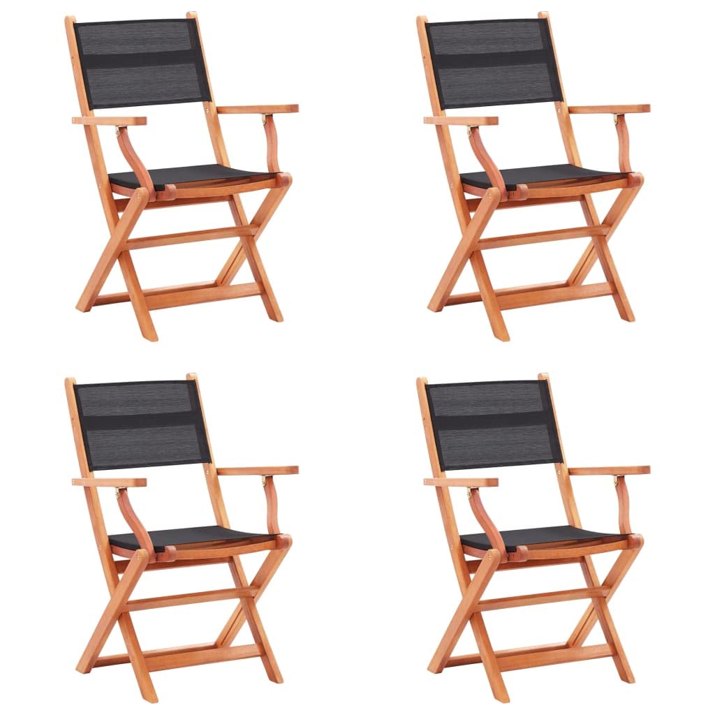 Chaises pliables de jardin lot de 4 extérieur bois eucalyptus textilène noir terrasse