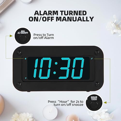 Miniatura 6 de Timegyro Reloj digital con pilas, reloj despertador con pantalla LED para dormitorio, incluye cable de CC, brillo ajustable, repetición, 1224 horas