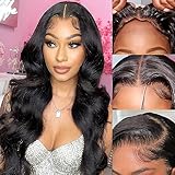 WZOWZO Glueless Wigs Human Hair Pre Plucked Pre Cut 5x5 HD Lace Closure Wigs Human Hair 180% Density Wear and Go Body Wave Lace Front Wigs Human Hair for Women 28 Inch