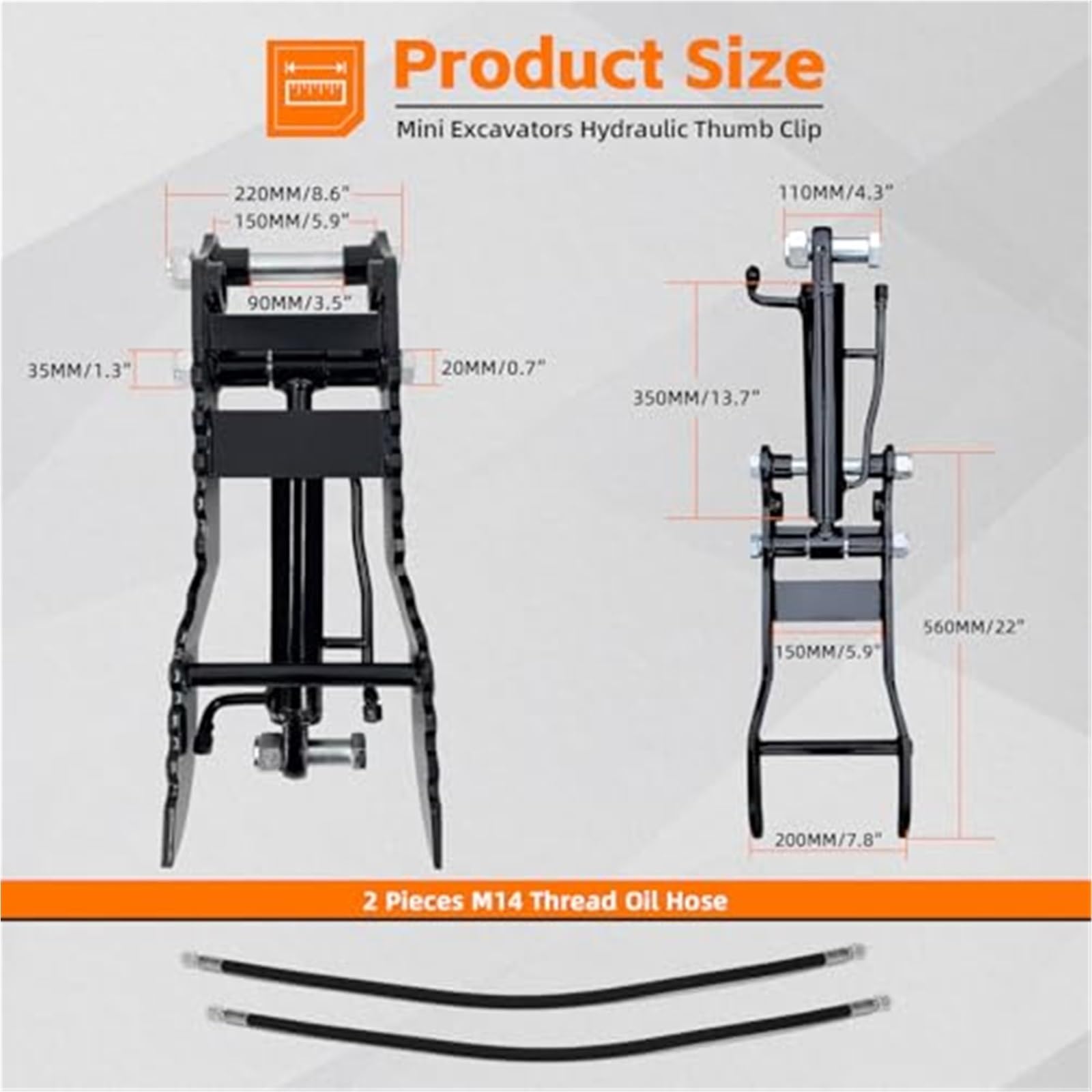 Hydrauliczny zacisk kciukowy do MINI, osprzętu do koparek, pojedynczy otwór, metalowy zacisk kciukowy pasuje do koparek do 3 ton, z 2 wężami M14 Drążek sterujący koparką