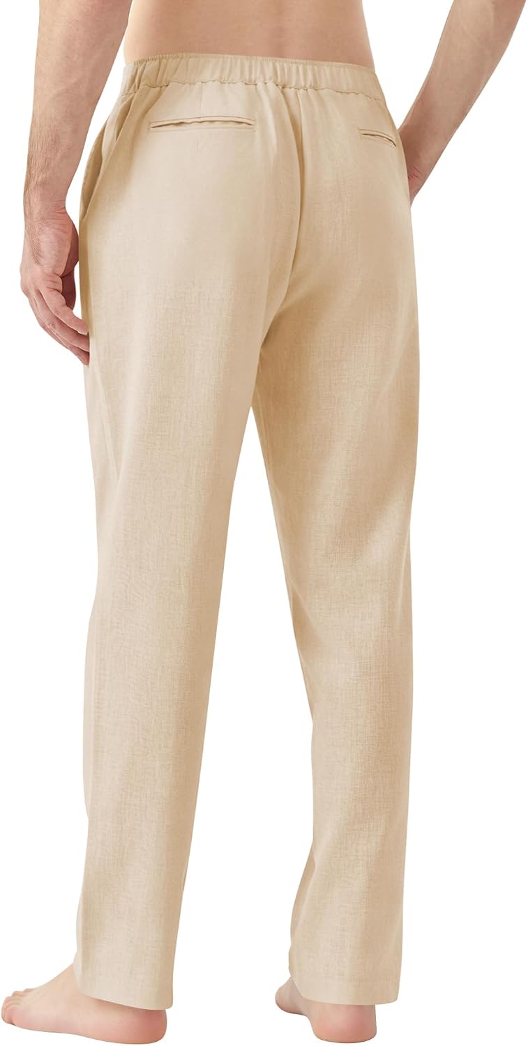 Idtswch Men's Tall Linen Pants 32/34/36/38 Inseam Men's Tall Casual Elastic Waist Drawstring Lightweight Summer Trousers