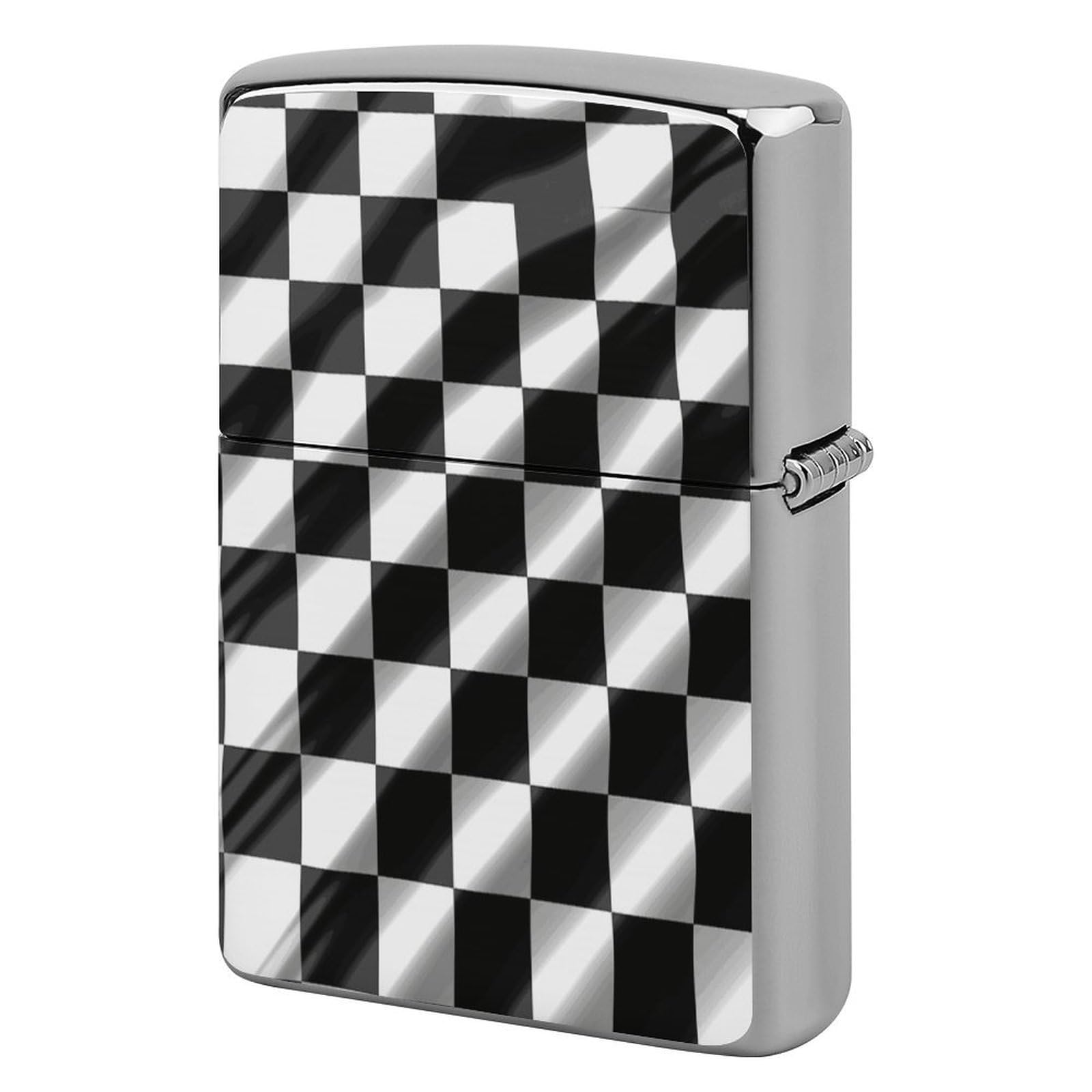 Fekiloot Style Black White Race Checkered Flag Lighter Case Cover Metal Lighter Case
