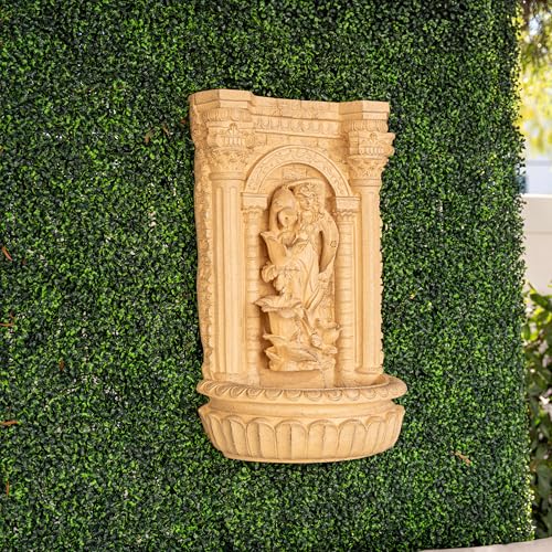 Image of XBrand 30.3 inch Tall Solar Powered Outdoor Wall Fountain with Maiden Holding Pot - Classic Waterfall Design, Weather-Resistant Polyresin, Brown for Garden & Backyard Decor
