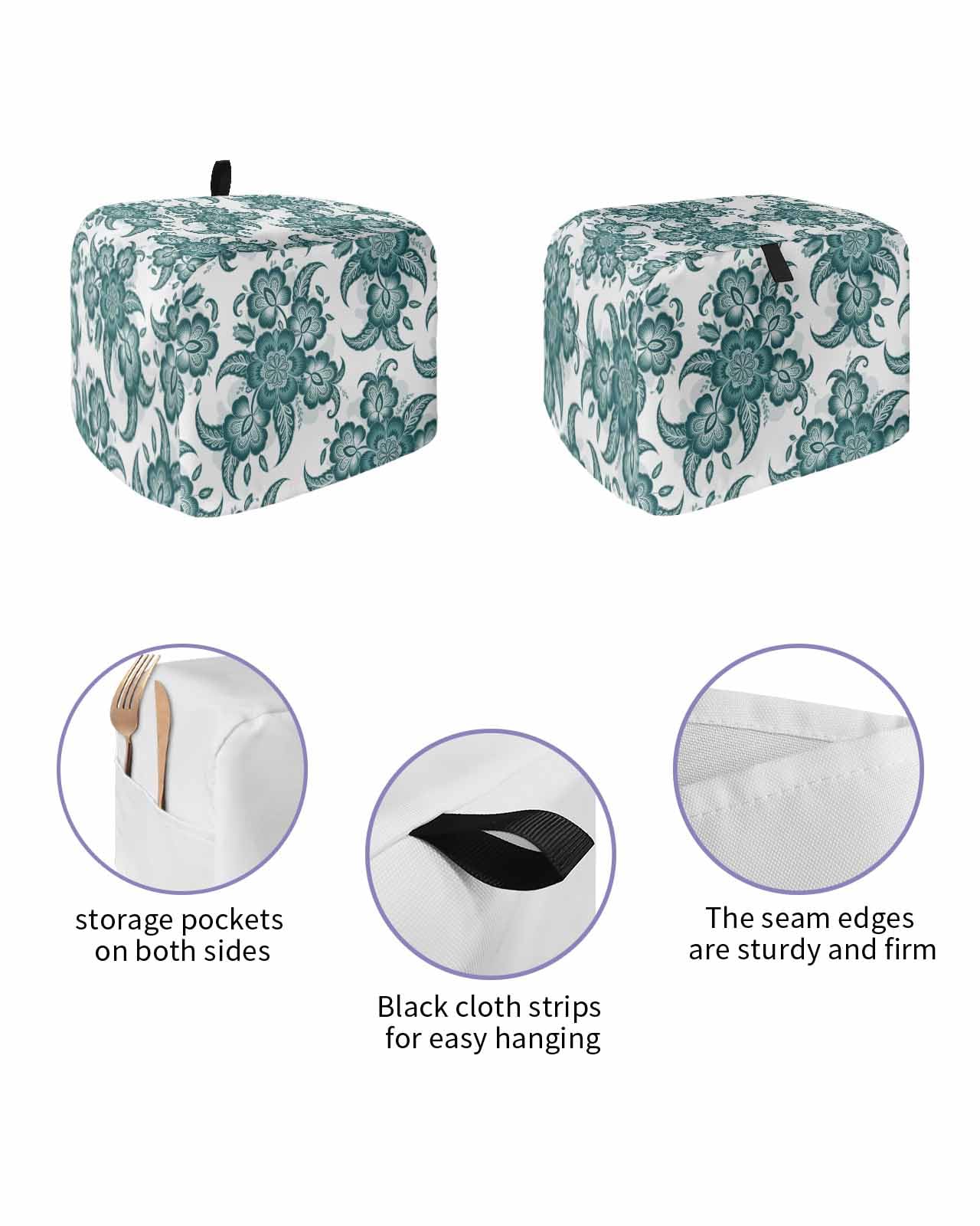 Abstract Toaster Cover 2 Slice, Retro Paisley Flower Bread Maker Dust Cover with Pockets for Kitchen Small Appliance 12x7.5x8in