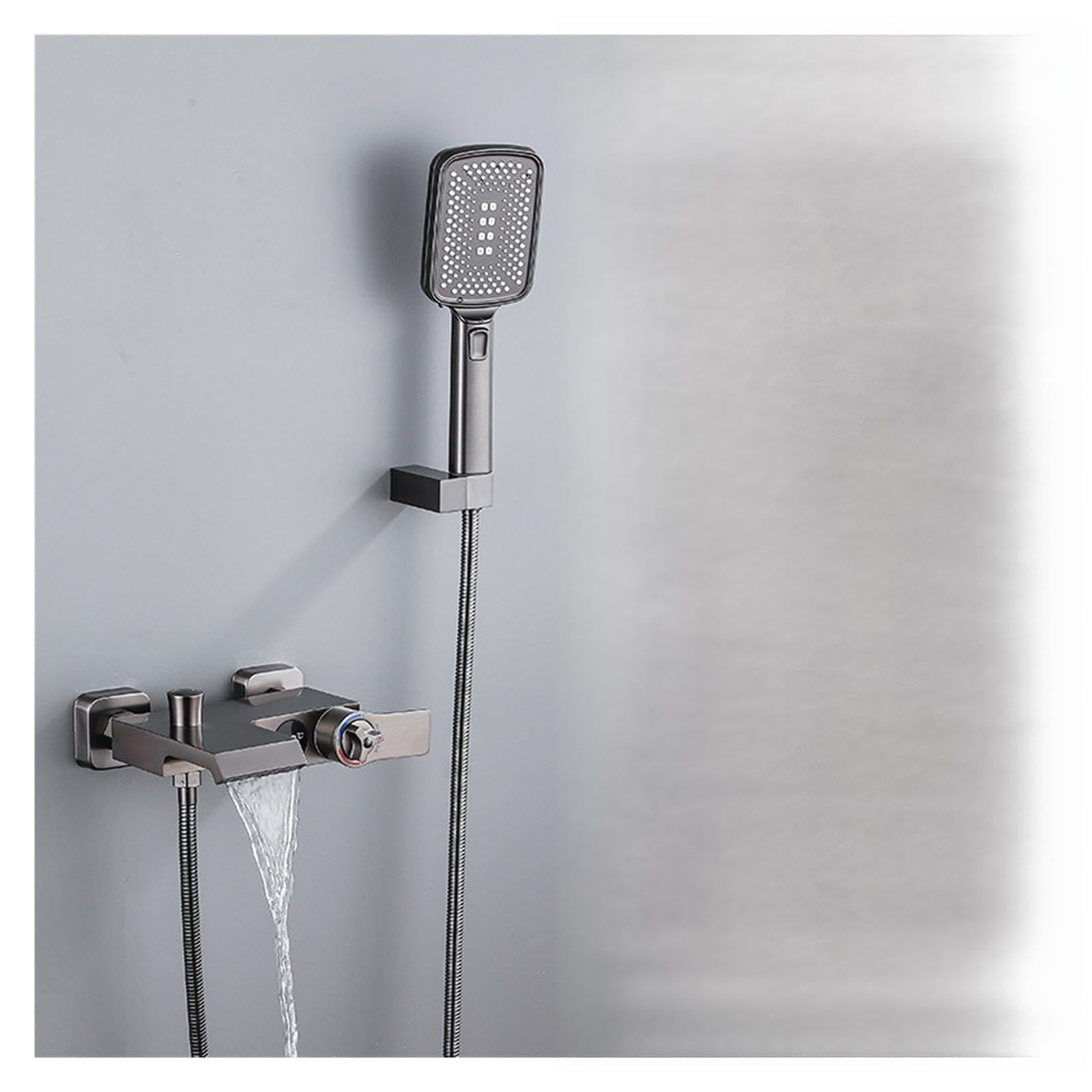 Bathroom Digital Shower Set ，Waterfall Bathtub Mixer Hot and Cold Gun Gray Faucet， Temperature Constant Tap(Thermostatic Gray)