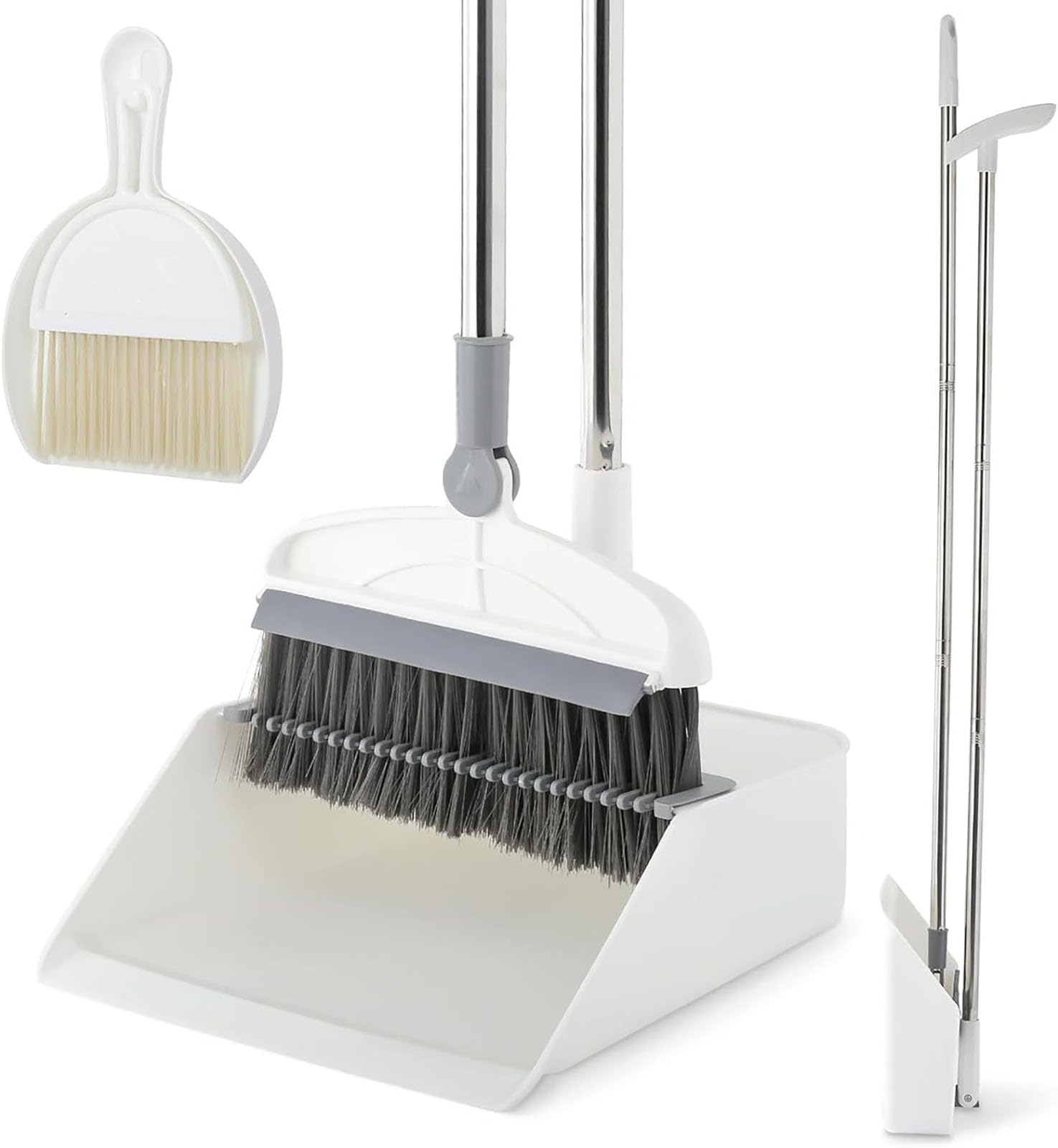 ALMEKAQUZBroom with Dustpan Combo Set, 2 in 1 Broom and Dustpan Set with Long Handle,180° Rotating Broom with Brush and Lightwight Dust Pans for Home Kitchen Room Office Lobby Floor Cleaning(White)