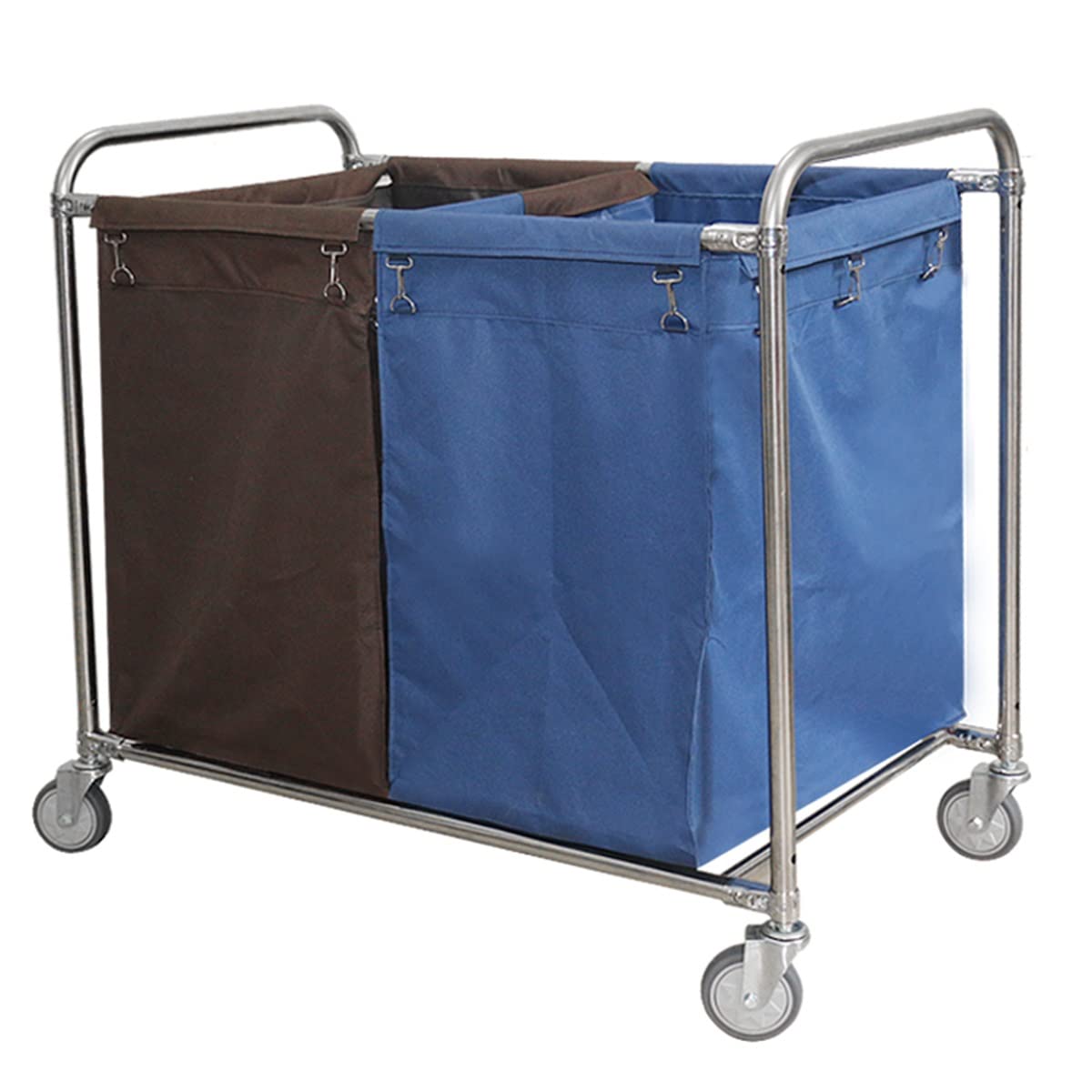 JYBNBBE Stainless Steel Laundry Sorter Hamper with Wheels and Handle Commercial Laundry Trolley for Home Hotel Removable Bags Included,Blue-D