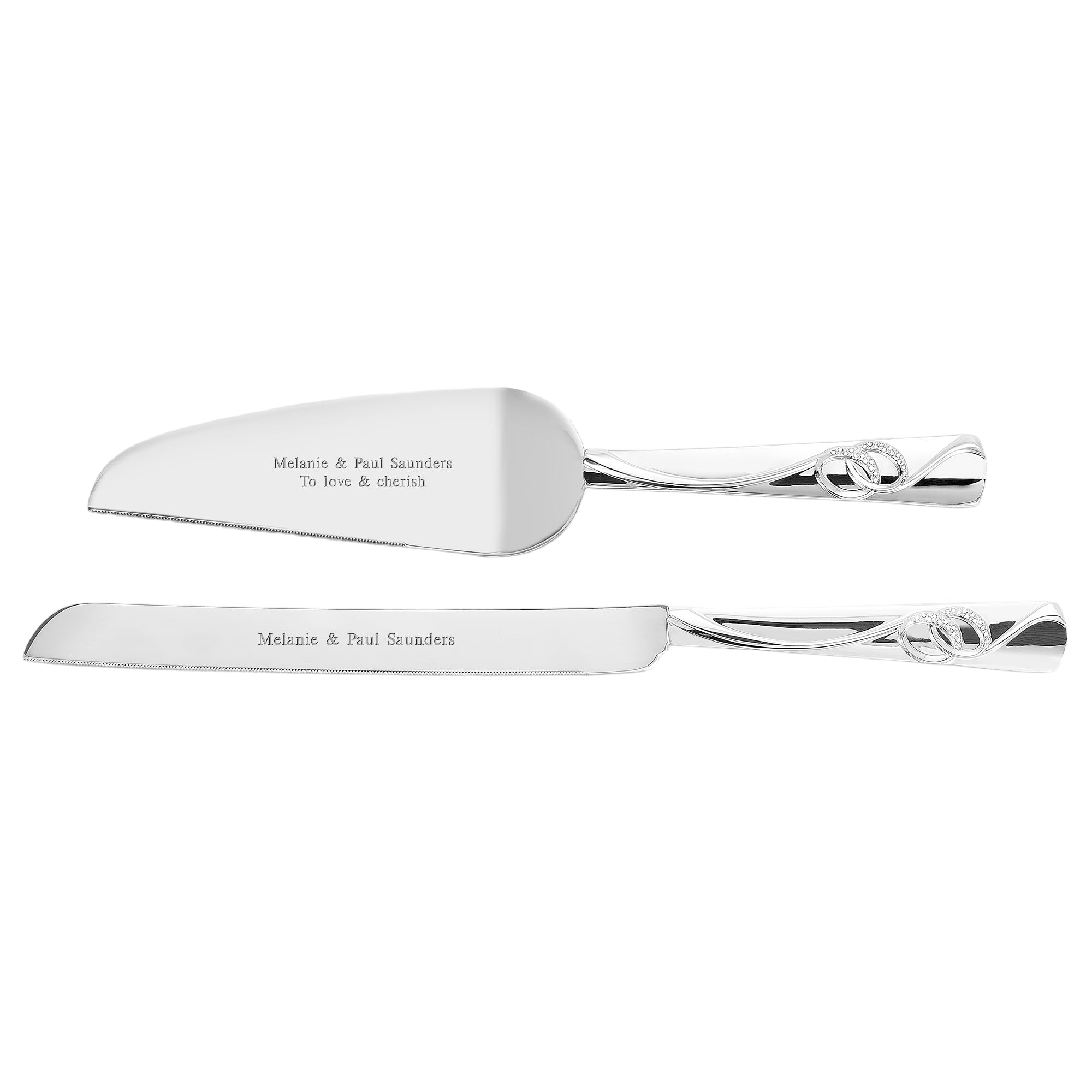 THINGS REMEMBERED Engraved Double Rings Wedding Cake Server Set (Free Customization)