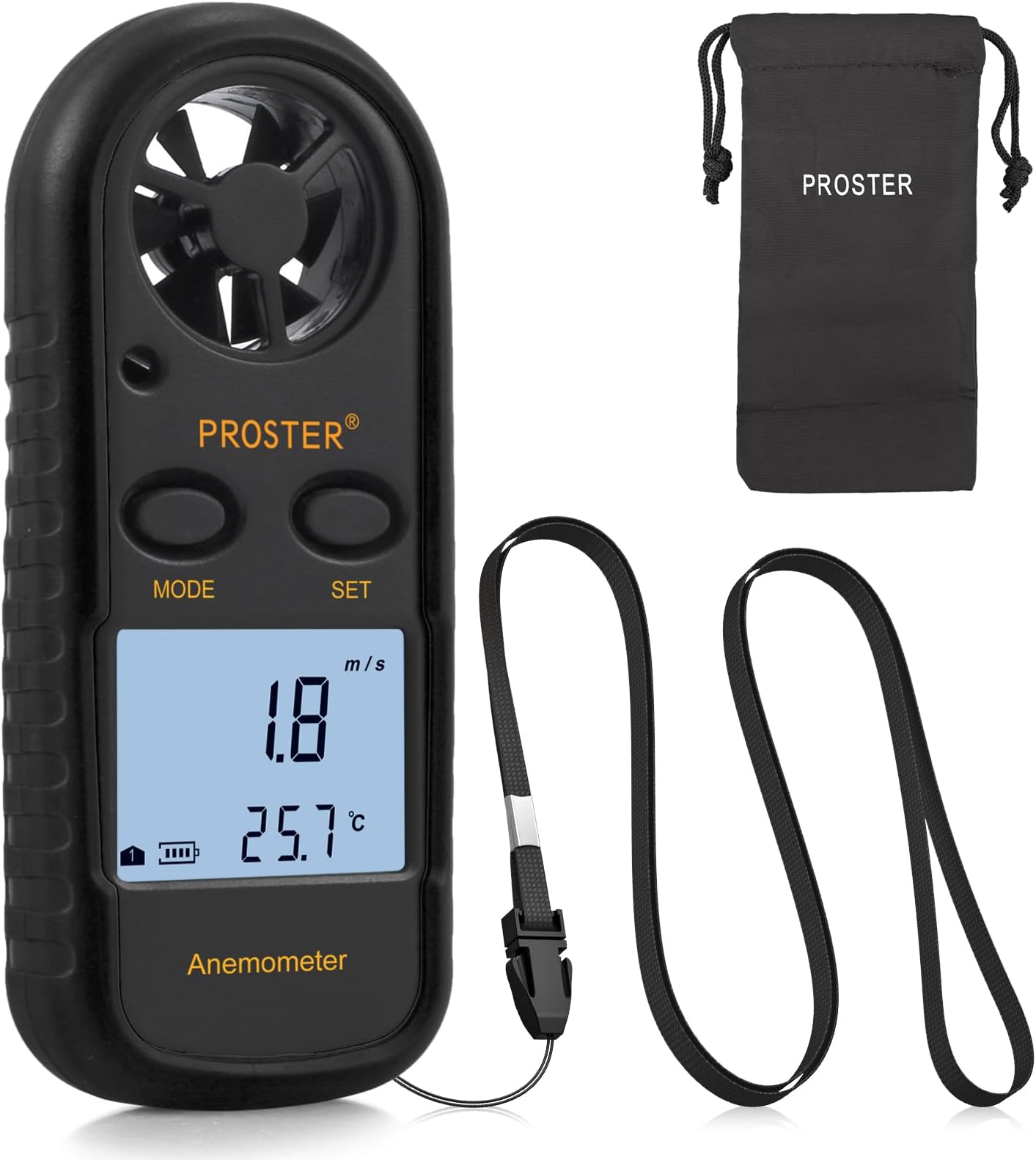 Portable Digital LCD Anemometer with Max/Min/AVG Digital Anemometer Wind Speed Measurement Air Flow Thermometer with Backlight for Sailing, Hiking and Camping