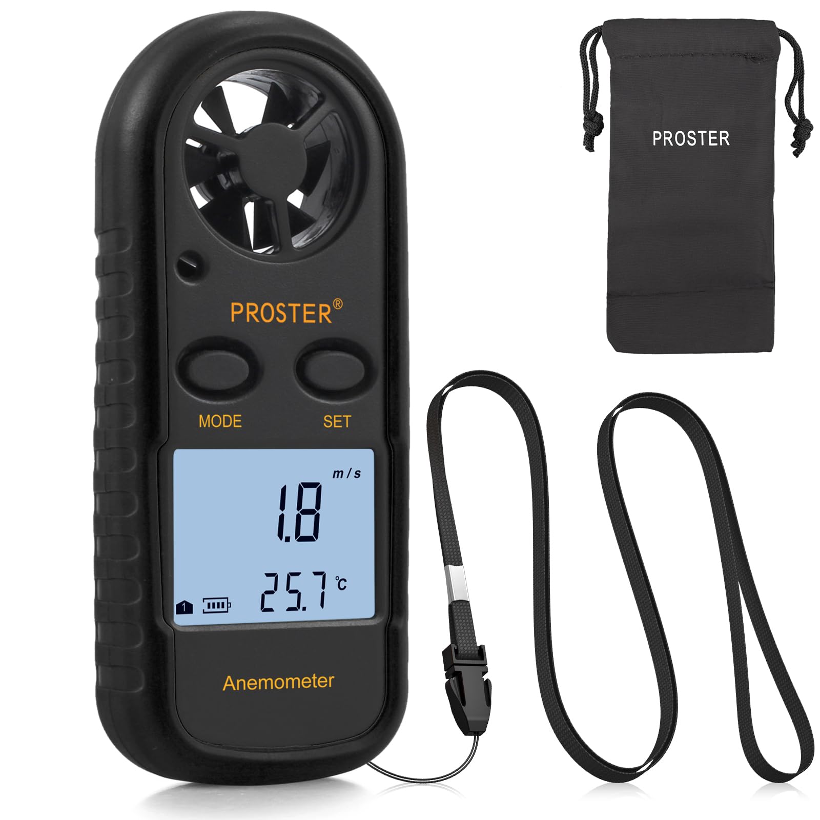 Portable Digital LCD Anemometer with Max/Min/AVG Digital Anemometer Wind Speed Measurement Air Flow Thermometer with Backlight for Sailing, Hiking and Camping