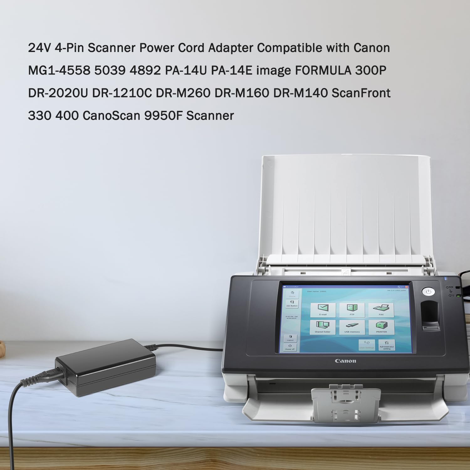 KFD Netzteil 24V 4-polig Ladegerät für Canon MG1-4558 5039 4892 4314 DR-M140 DR-M160 DR-M260 PA-14U PA-14E Stromkabel imageFORMULA 300P DR-2020U DR-1210C ScanFront 330 400 CanoScan 9950F 9550F Scanner