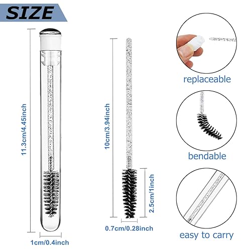 Miniatura 5 de Juego de 90 cepillos desechables para rímel, 20 tubos vacíos con 70 cepillos de pestañas para extensión de pestañas, varita de rímel