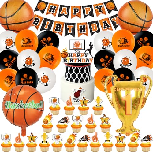 Basketball Anniversaire Ballon Enfant,Décoration Anniversaire Basket 51 Pcs,Basketball Thème Fête Deco Garçons Filles,Basket Déco Kit avec Bannière Gâteau Topper