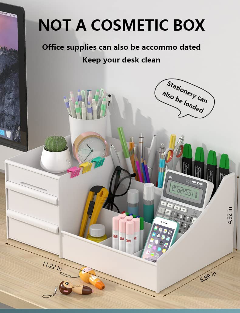 Organisateur Maquillage RUBRYKAZ 3 Tiroirs - Rangement Cosmétiques Vernis à Ongles, Blanc