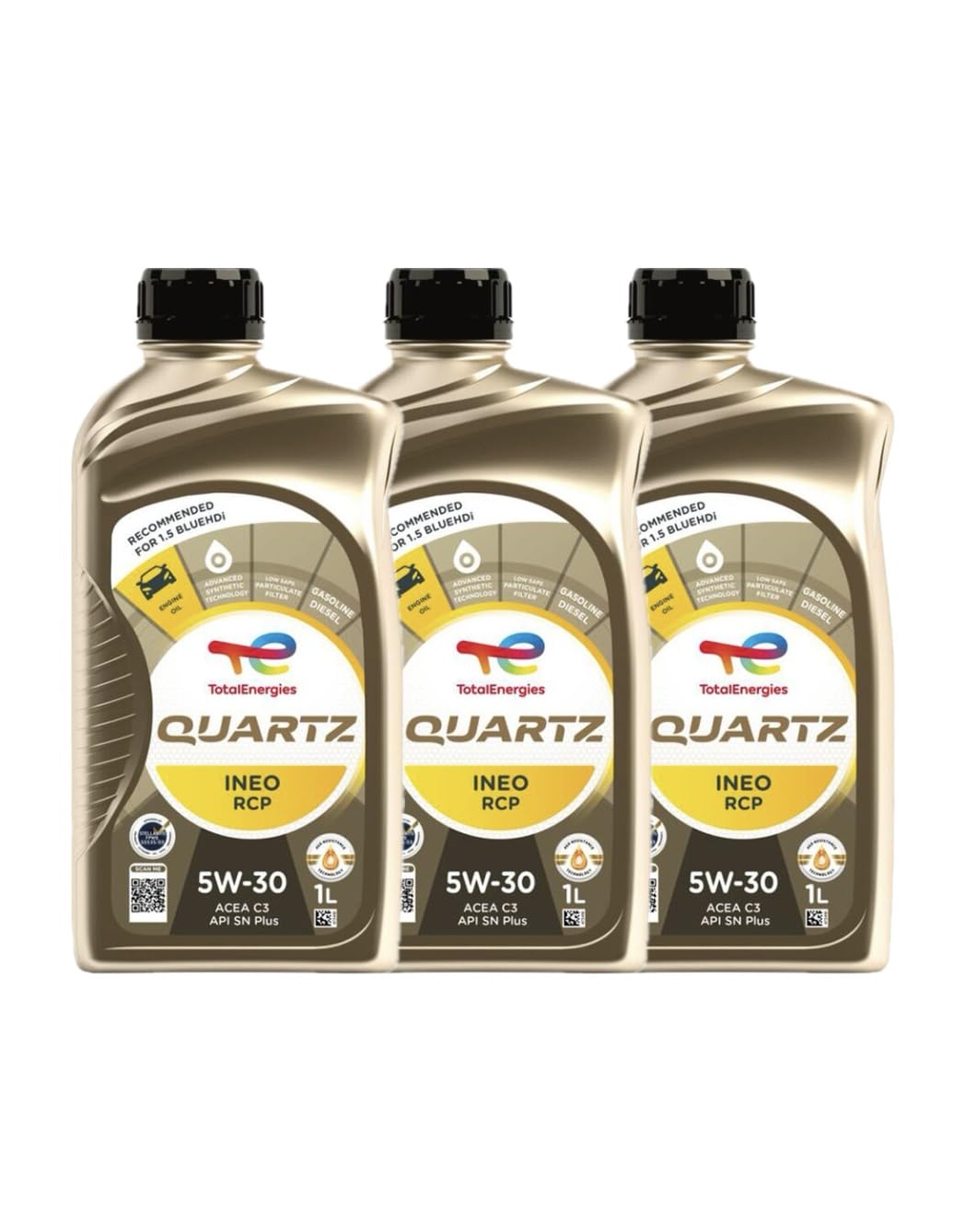 TotalEnergies Olio Motore Quartz Ineo RCP 5W30, Benzina e Diesel, Tecnologia Age-Resistance, Protezione Filtro Antiparticolato, 3 Litri: 3 bottiglie da 1L