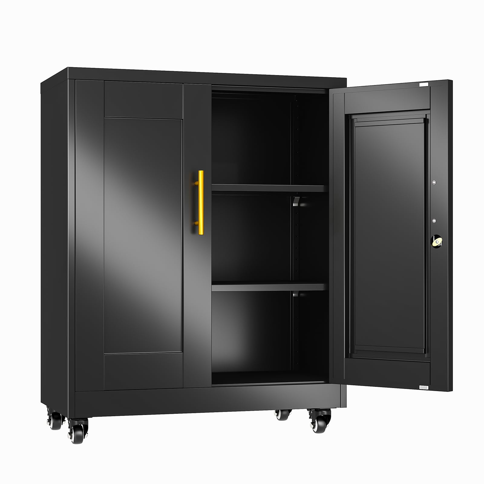 erosoei 35" H Metal Garage Storage Cabinet, Rolling Tool Cabinet with 2 Doors and Wheels, Locker Steel Cabinet with 2 Adjustable Shelves, Organization Cabinet for Garage,Office,Home,Gym,School