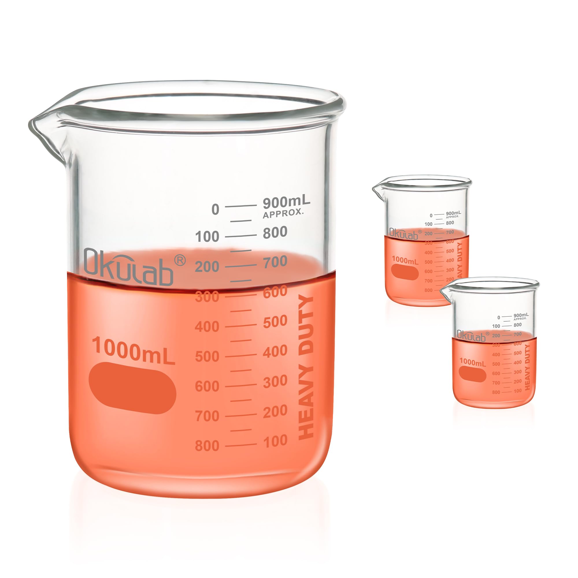 Vasos de precipitados de vidrio, resistente, con graduación impresa a doble escala. 2 piezas de Vol.1000ml, HBKG1000B2