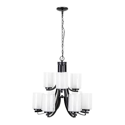 Yosemite Home Decor 9-Light Double Tier Modern Chandelier in Oil Rubbed Bronze with Double Layered Clear Seeded Outer and Frosted Inner Glass,26.7 x 26.7 x 25.5