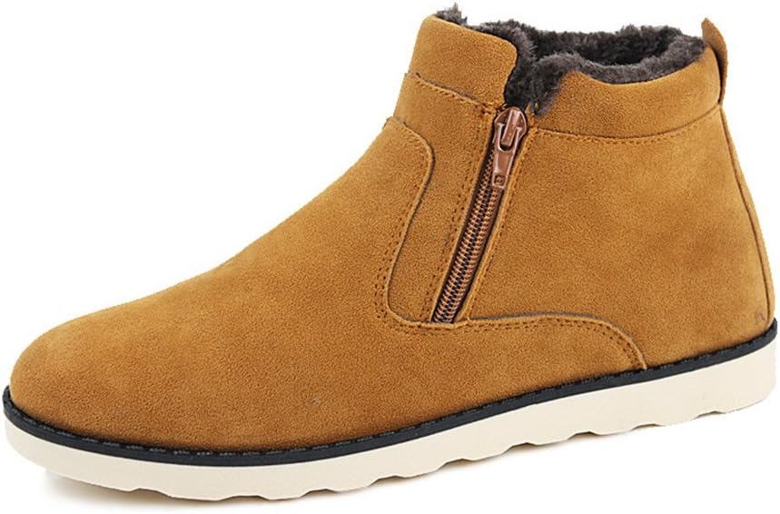 LEADER SHOW ® Men's Winter Fur Lined Snow Boot Side Zipper Ankle High Warm Shoe