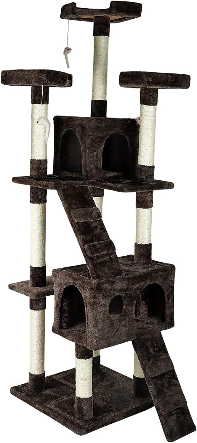 Confote 65” Multi-Level Cat Tree with 2 Condos and 3 Perches, Climber Tower Furniture for Small Medium Large Cats Kitten