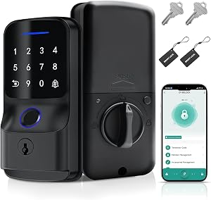 Smart Door Lock, BUXFMHT Fingerprint Door Lock, Electronic Touchscreen Keypad Lock with Auto Lock, 5 Opening Methods Electronic Door Lock with APP Control for Front Door, Home, Office, Apartment, Hote