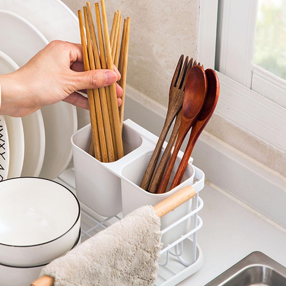 Escurridor de platos con soporte para utensilios, gran capacidad, ahorra espacio, solución de almacenamiento para encimera de cocina para un secado eficiente de los platos