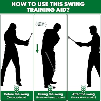 Retractable Golf Swing Trainer, Right-Handed Grip and Arm Band | Click Feedback Golf Training Aid for Grip Correction, Tempo, Release Timing, Indoor Practice and Warm-Up