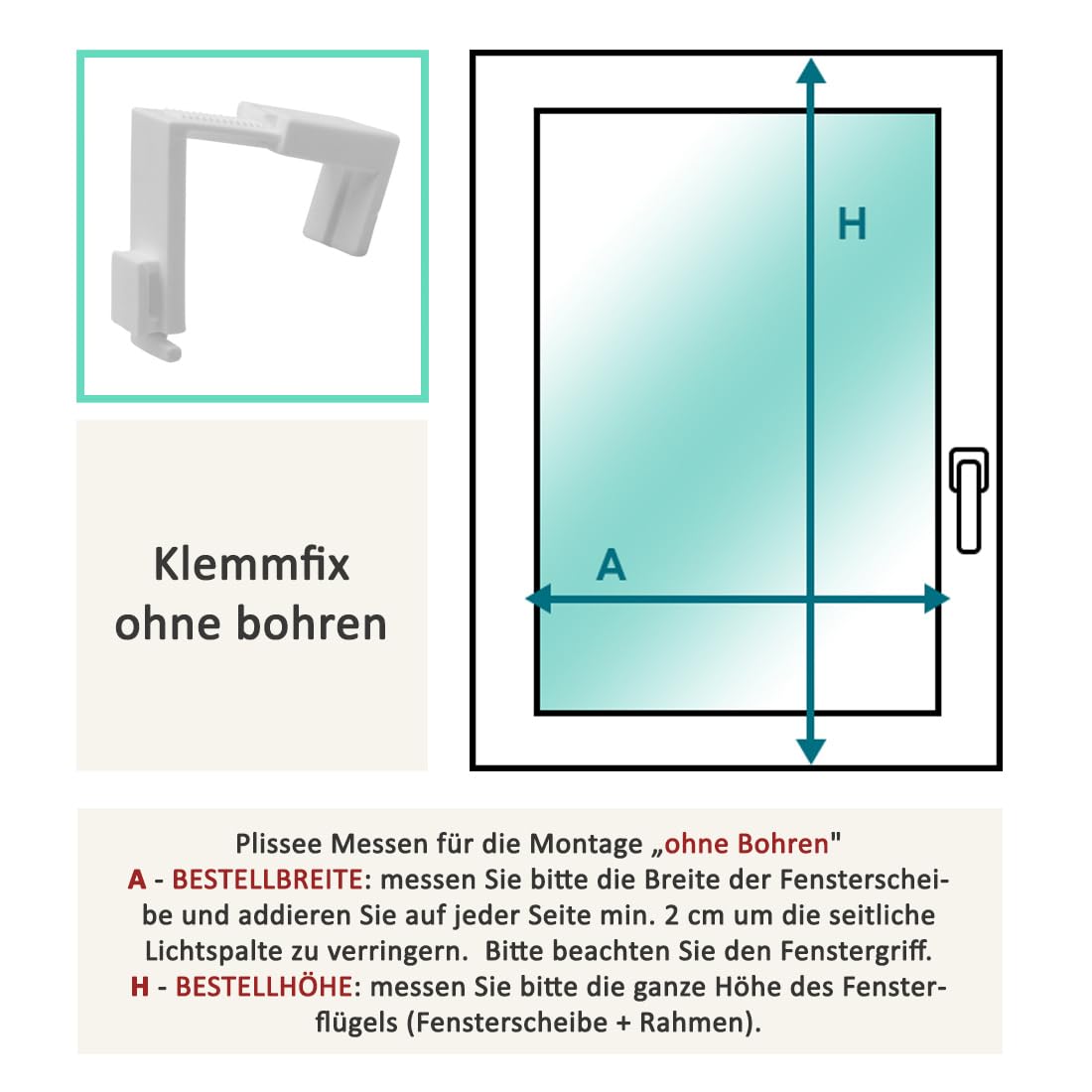 PLISART Tenda Plissettata Klemmfix Senza Fori, 90x110 cm, Bianco, Tessuto Perlato, Montaggio a Clip, Protezione Solare e Privacy, Kit di Montaggio Incluso