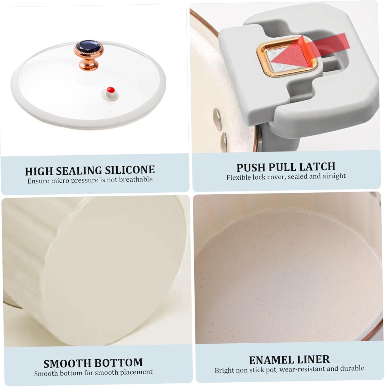 Enamel Pot 5L Non-stick Micro Pressure Cooker with Secure Lock Spill-proof Enamel Stock Pot with Lid Silicone Valve Pressure Pot for Cooking,White