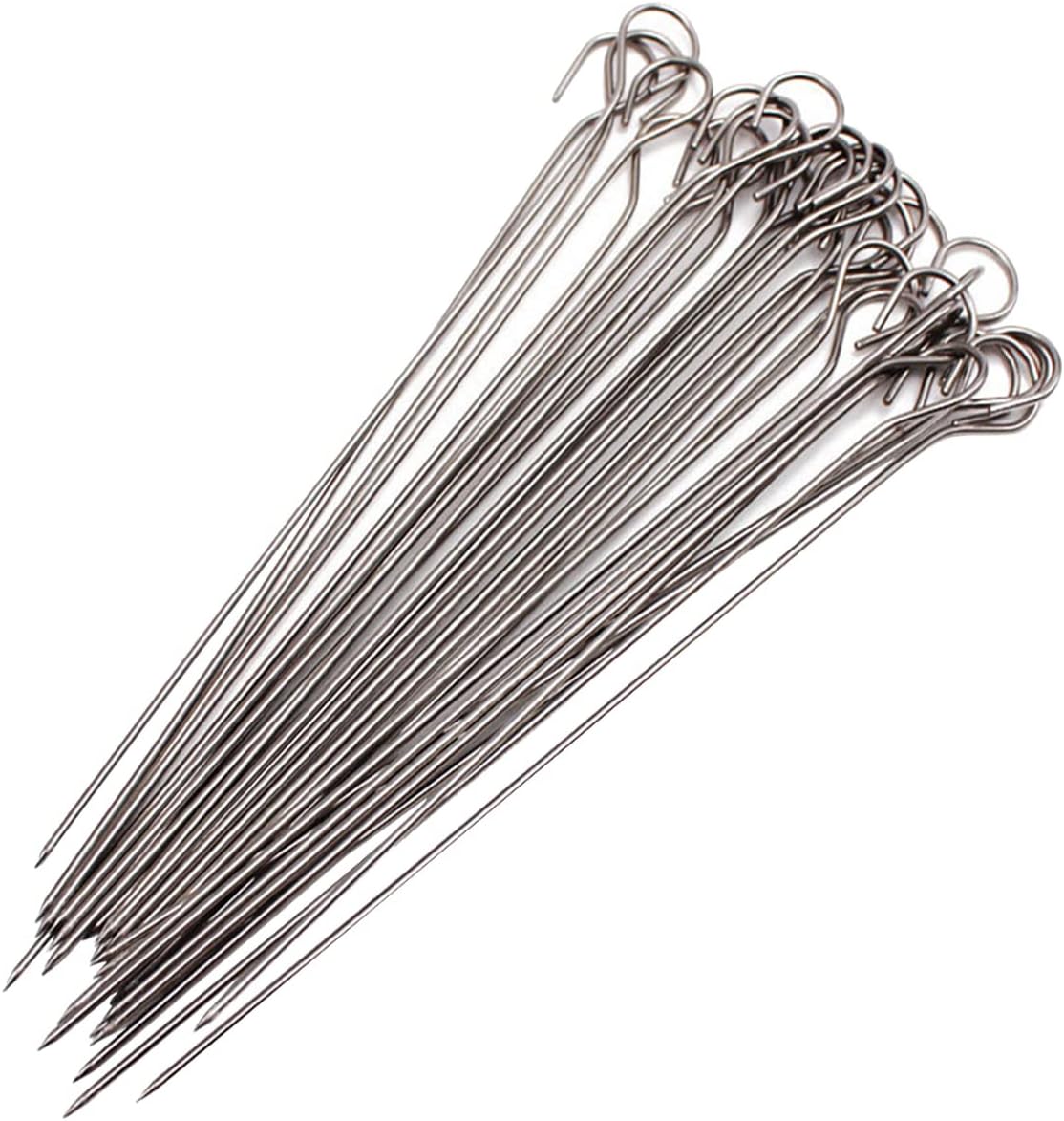 50pcs Stainless Steel Barbecue Skewers Roast Goose Needles Poultry Lacers BBQ Skewers for Grilling Trussing Turkey Kabob, 2.5mmx17cm