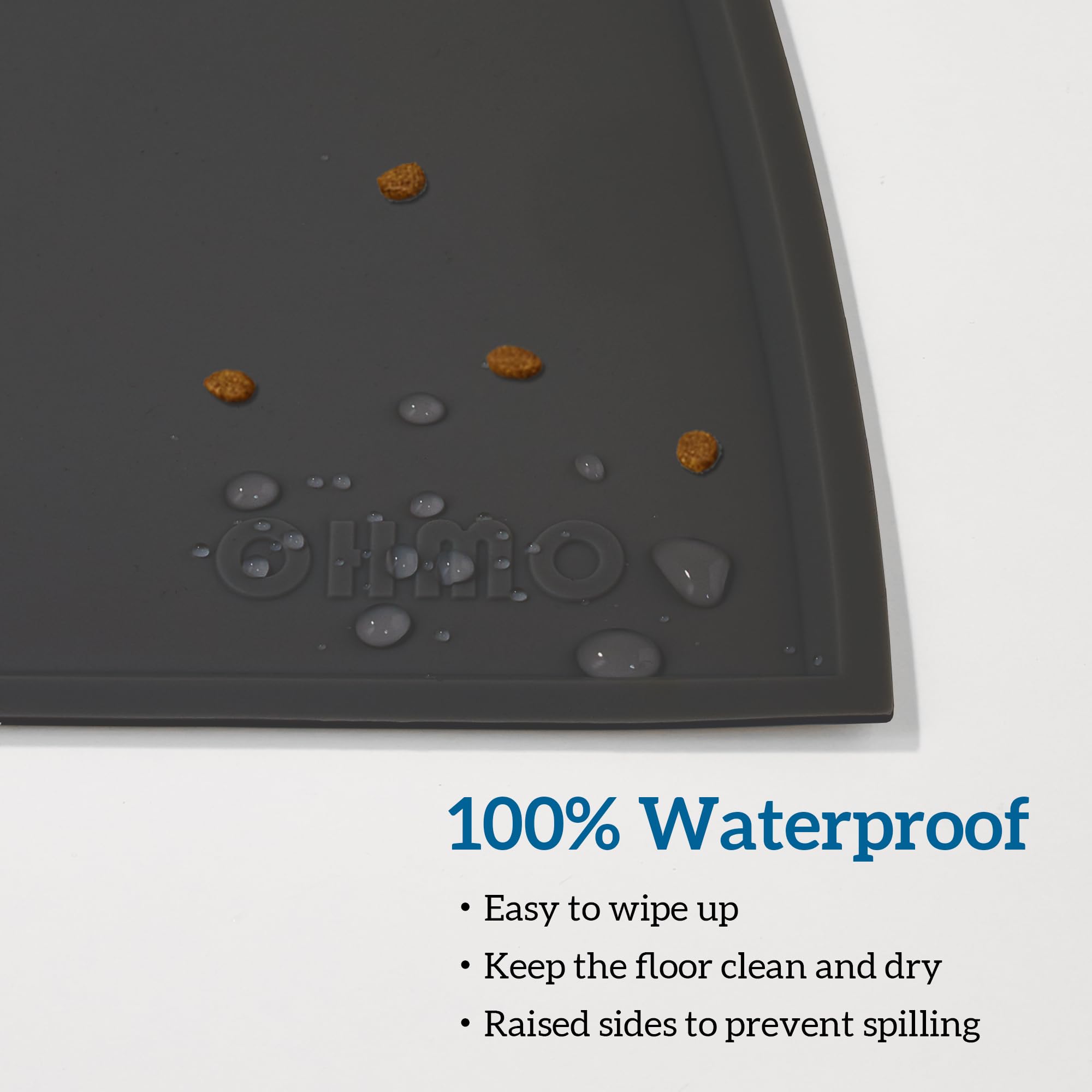 OHMO Piccole Tappetino Ciotola per Cani e Gatti in Silicone, Impermeabile Antiscivolo a Prova di Fuoriuscita per Cibo e Acqua, Facile da Pulire, 46x25cm, Nero