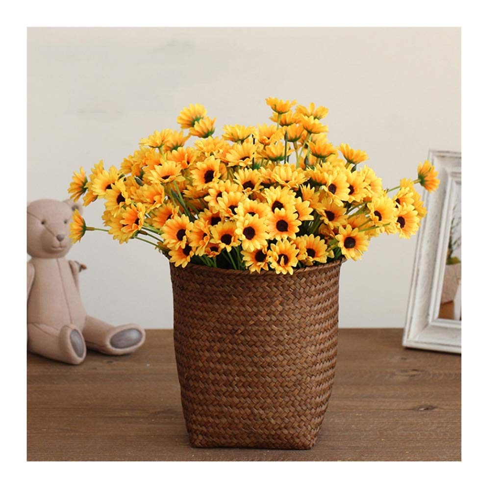XDLEDMKIZ Fake Flower Sunflower Simulation Flower, Bamboo Woven Flower Basket, Country Style Set, Artificial Flower Silk Flower Ornaments Artificial Flowers