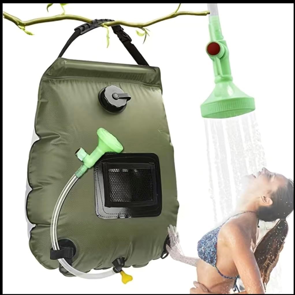 Solar Heated Camping Shower Bag, 5 Gallon (20L) Portable Bath Bag with Removable Hose and Switchable Shower Head for Outdoor Travel/Climbing/Hiking/Beach/Swimming