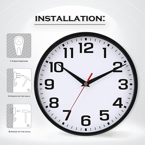 Miniatura 8 de Reloj de pared con pilas para dormitorio, cocina moderna, pequeña, silenciosa, analógica, redonda, simple, silenciosa, de cuarzo, negro, reloj de