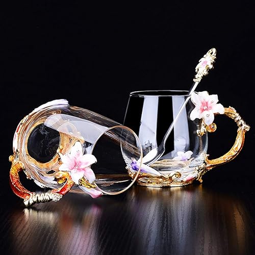 Miniatura 7 de Taza de cristal con flores hecha a mano, para café o té, regalo para esposa, madre, abuela, mujeres