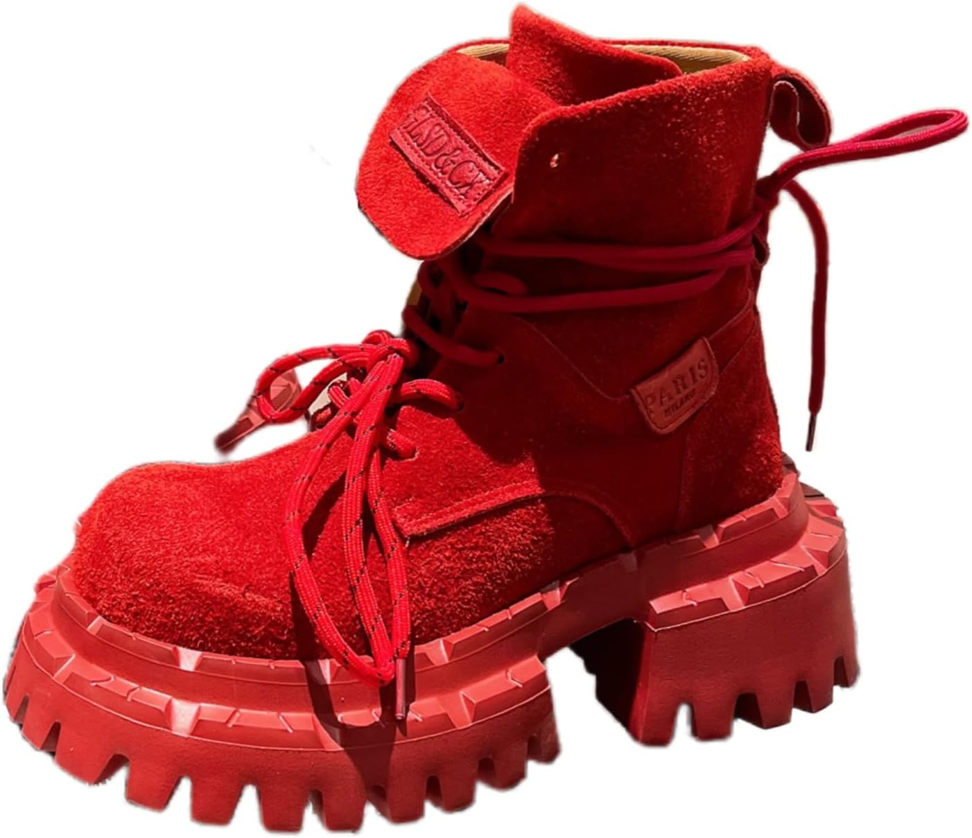 Fashionable solid-color platform women's short boots. Front lacing design. Anti-slip and durable. casual wear, mountaineering, outdoor activities, and daily use.