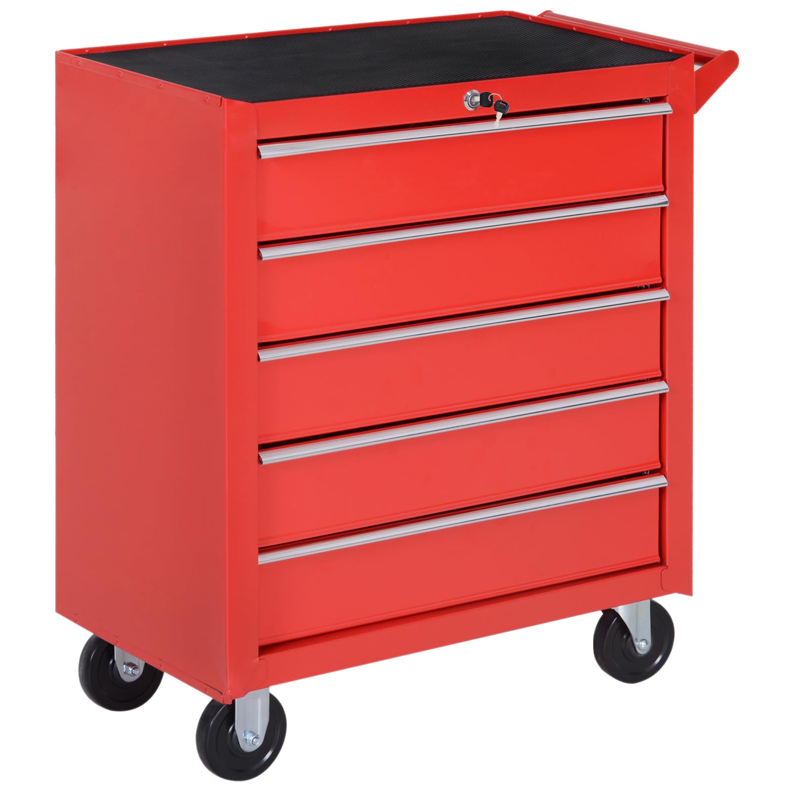 DURHAND Professional 5 Drawer Roller Tool Cabinet Storage Box Workshop Chest Garage 4 Smooth Wheels Wheeling Trolley w/Handle - Red