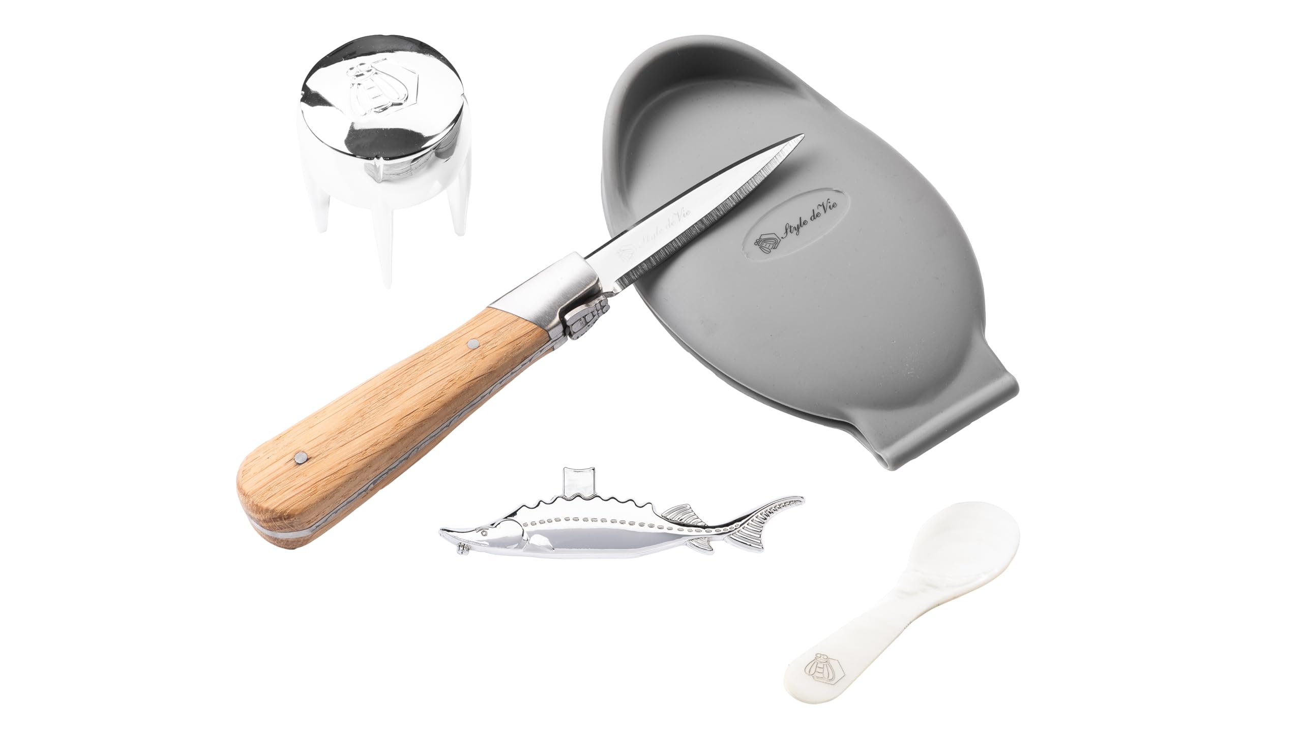 Laguiole Style de Vie Austernmesser, Kaviar set mit Champagneröffner, The Exclusive Edition, 5-telige set