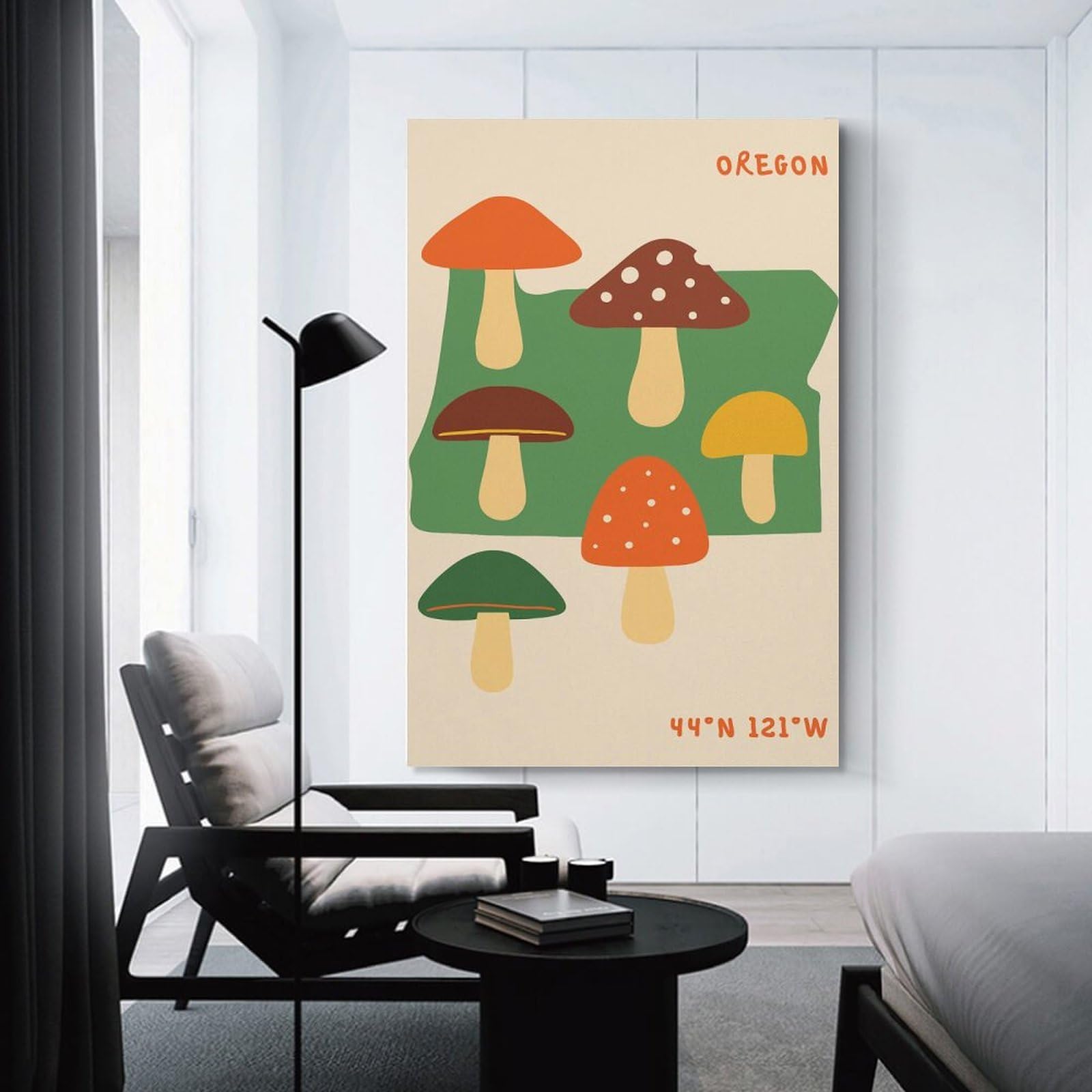 Junmoney Oregon State Mushrooms And Coordinates Wall Decor Canvas Print, 20x30inch(50x75cm), for Living Room, Bedroom Or Home Office, Home Decor Gift with Stylish Appeal