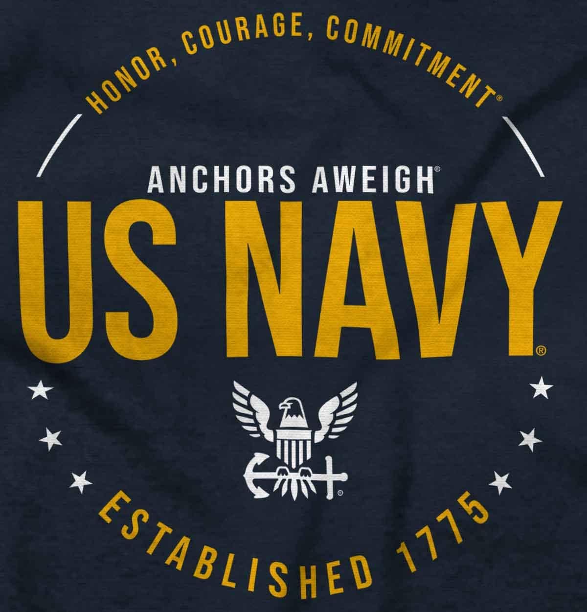 Brisco Brands US Navy Logo Anchors Aweigh Est 1775 Baby Romper Boys or Girls