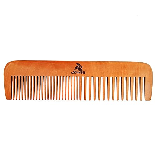 Miniatura 3 de Peine de madera de durazno para mujeres y hombres, 3 unidades, dientes anchos y estrechos (S023)