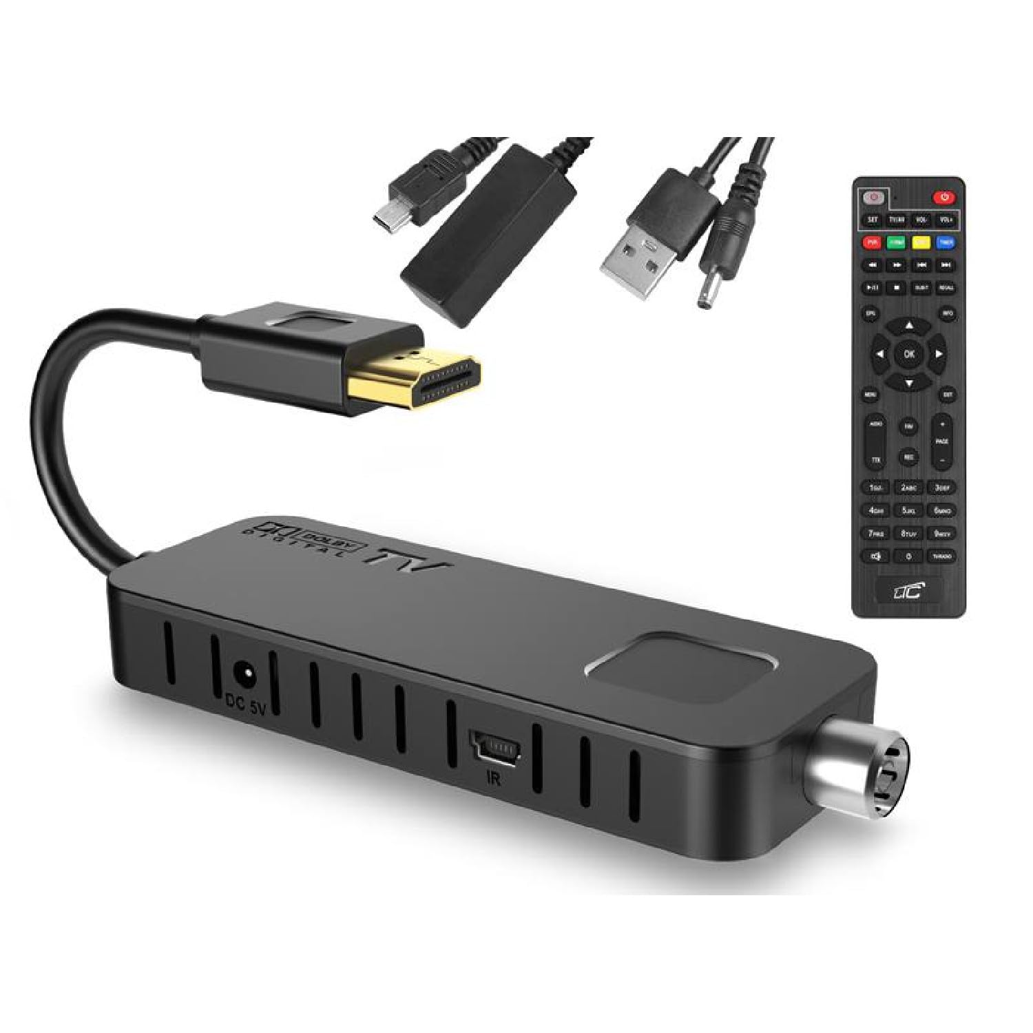 TV Stick DVB-T2 | Sintonizador HDMI USB 2.0 | PVR Timeshift Dolby Digital Plus | Full HD 1080p | Multilingüe EPG DVB-T DVB-T2 compatible | Reproductor multimedia USB para películas, música, fotos