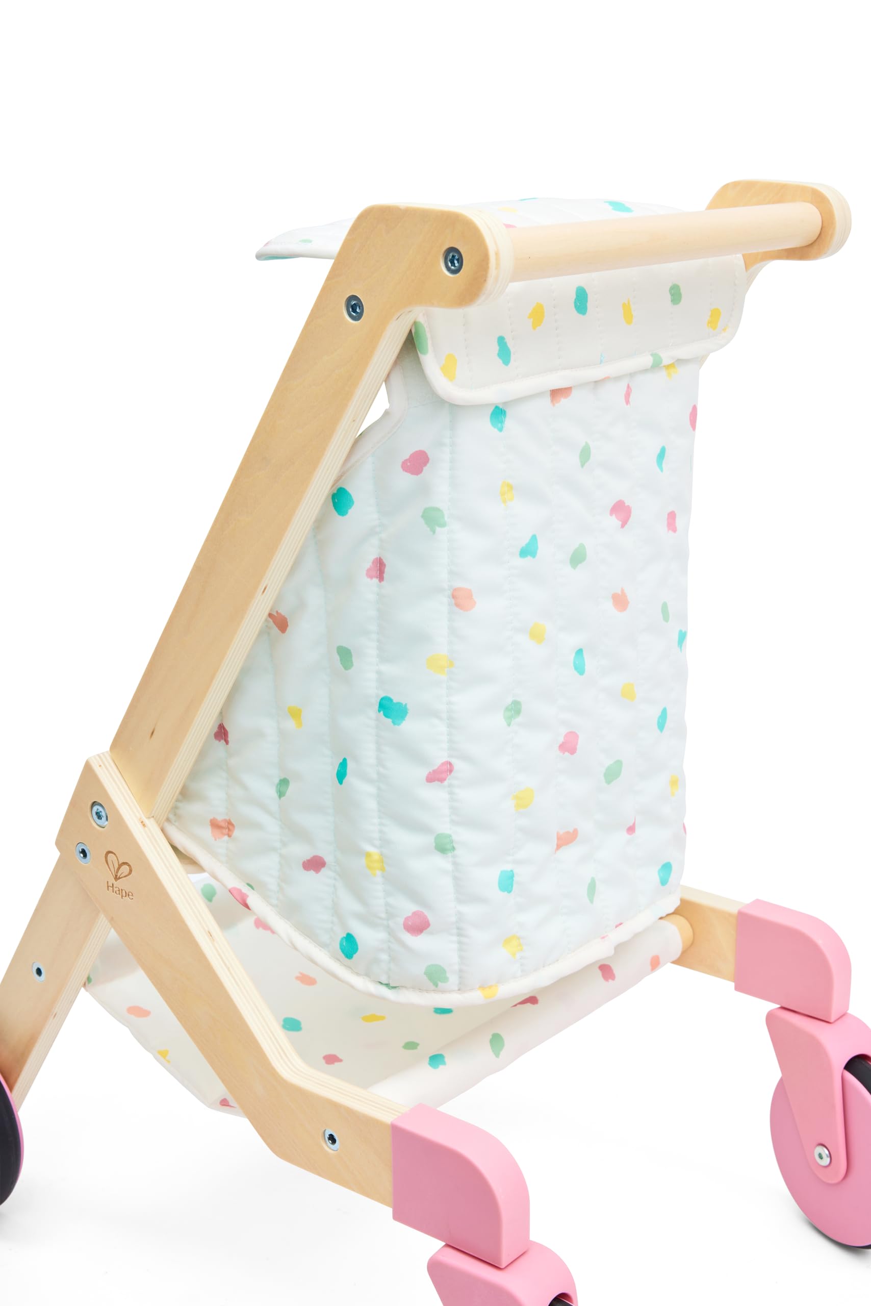 Hape Passeggino per bambole "Sweet Walks" in legno – Passeggino per bambole – Robusto carrello scorrevole con rivestimento in tessuto – Carrello giocattolo per bambole e orsacchiotti – per bambini dai