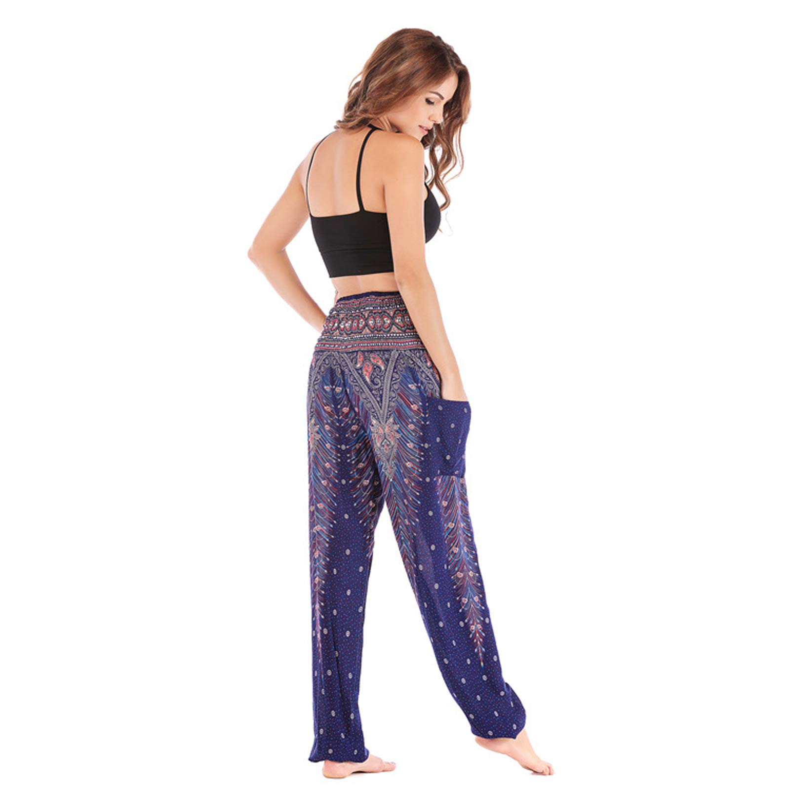 Sarouel Femme Pantalon Harem Hippie Pantalon Jogger Poche Baggy Taille Haute Gym Sports Lounge Pantalon pour Yoga Summer Plage 005-Taille Unique