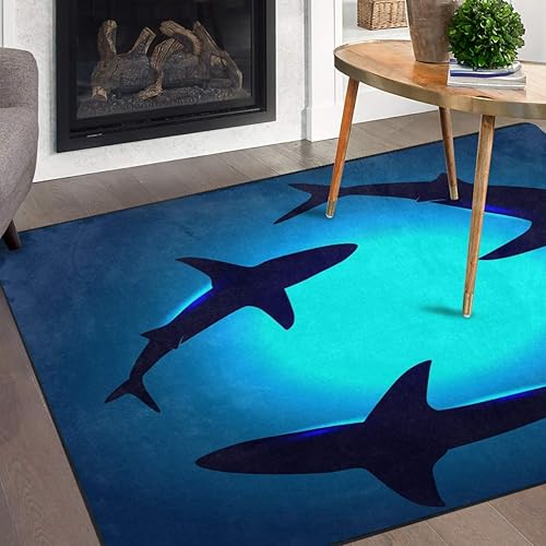 Alfombra antideslizante con diseño de tiburones de animales oceánicos para sala de estar, comedor, dormitorio, cocina, 4 x 6 pies (48 x 72