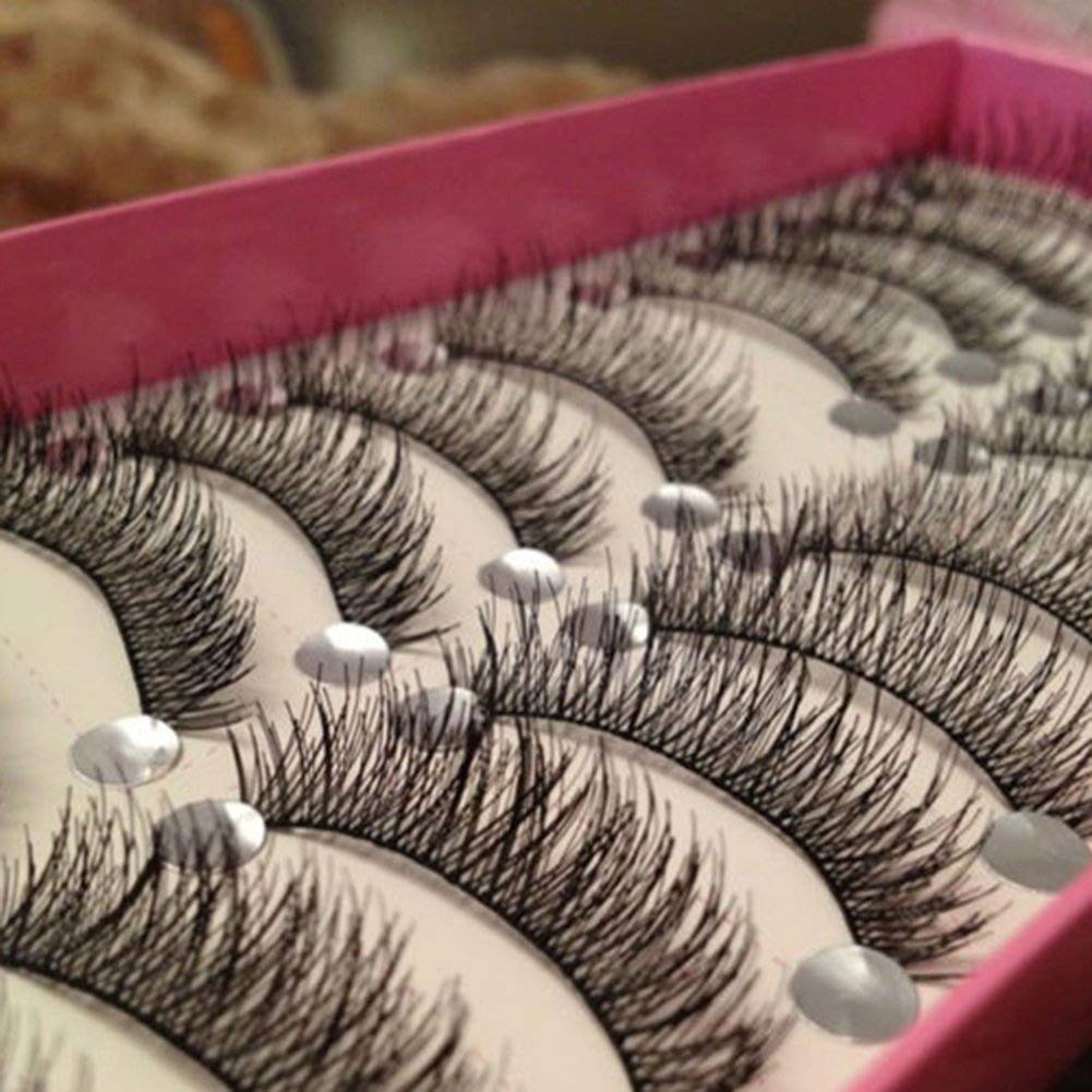 Bluelans 10 Pairs Long Cross False Eyelashes Fake Thick Black Eye Lashes