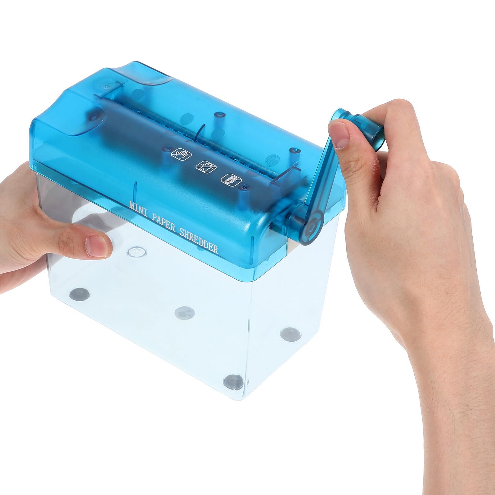 WOONEKY Destructeur de Documents Manuel Portable Bleu Broyeur de Papier de Bureau Compact et Anti-Usure pour Factures Reçus Enveloppes Accessoire de Bureau et Maison