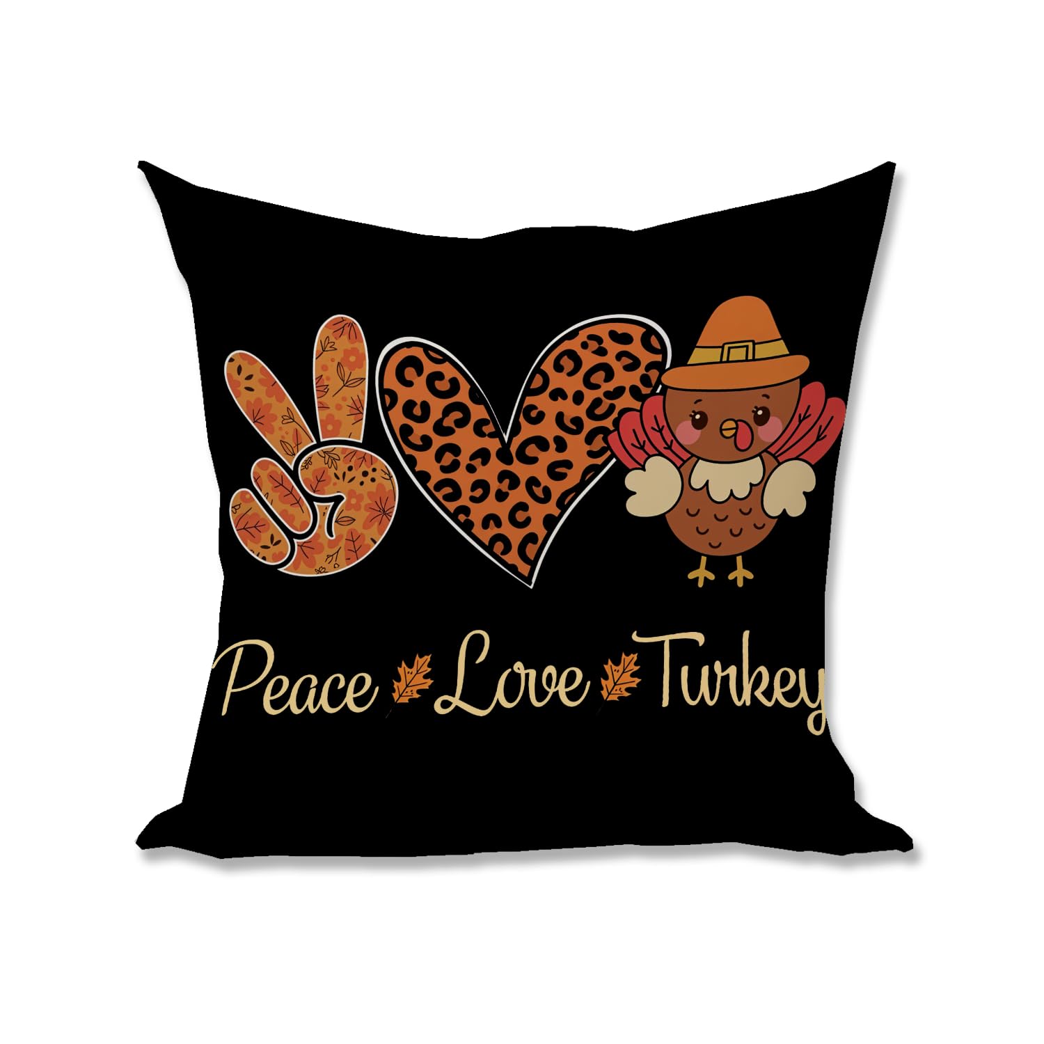 Nihilform Thanksgiving Throw Pillow Cover 18x18 Inch Peace Love Turkey Leopard Heart Turkey Decor Fall Harvest Cushion Case