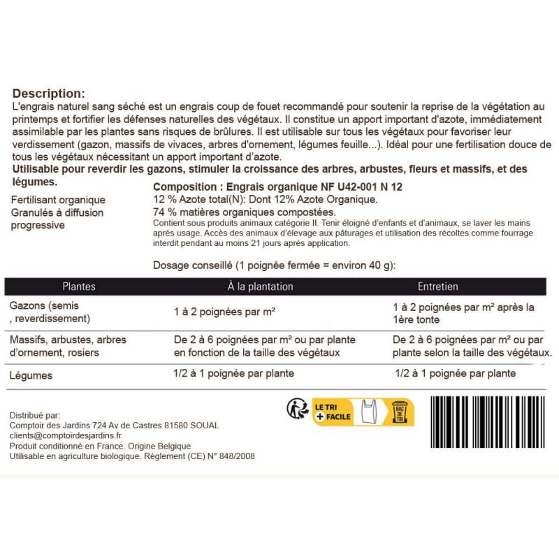Sang séché - Engrais azoté, coup de fouet - Seau 4 kg